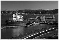 Oil tanker and Carquinez Strait. Martinez, California, USA (black and white)