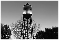 Campbell Water Tower at dusk, Campbell. California, USA (black and white)