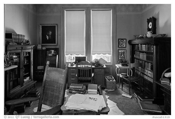 Office of John Muir, John Muir National Historic Site. Martinez, California, USA (black and white)