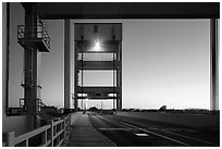 Mobile bridge at dusk, Mare Island, Vallejo. San Pablo Bay, California, USA (black and white)