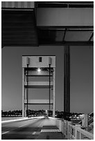 Bridge at dusk, Mare Island causeway, Vallejo. San Pablo Bay, California, USA ( black and white)