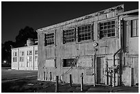 Mare Island naval shipyard at night, Vallejo. San Pablo Bay, California, USA ( black and white)