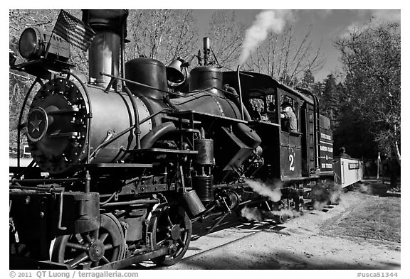 Steam train, Roaring Camp Railroads, Felton. California, USA (black and white)