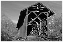 Brown truss covered bridge over the San Lorenzo River, Felton. California, USA (black and white)