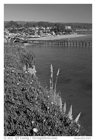 Pier and village. Capitola, California, USA (black and white)
