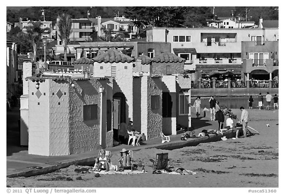 Colorful historic Venetian hotel. Capitola, California, USA (black and white)