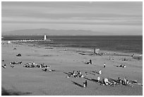 Beach and lighthouse, afternoon. Santa Cruz, California, USA ( black and white)
