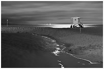 Beach, lifeguard hut and moonlight. Capitola, California, USA (black and white)