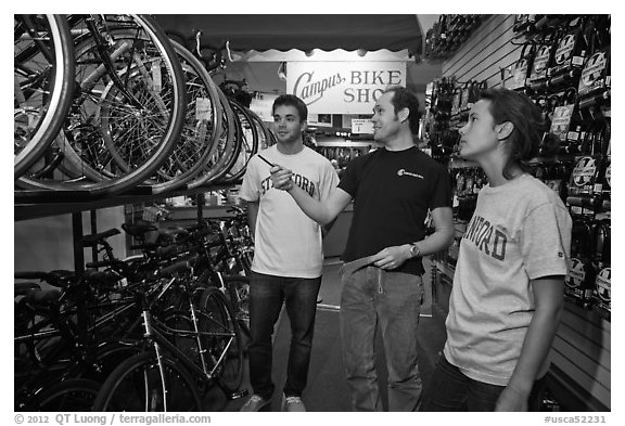 Bicycle shopping. Stanford University, California, USA (black and white)