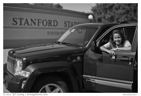 Student with new car. Stanford University, California, USA