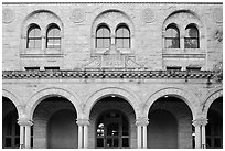 Encina Hall facade. Stanford University, California, USA (black and white)
