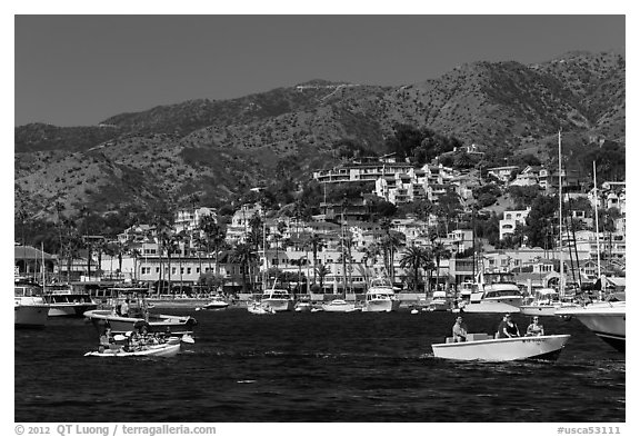 Avalon seen from harbor, Santa Catalina Island. California, USA (black and white)