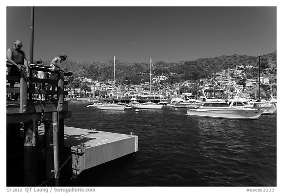 Fishing from Avalon pier, Santa Catalina Island. California, USA