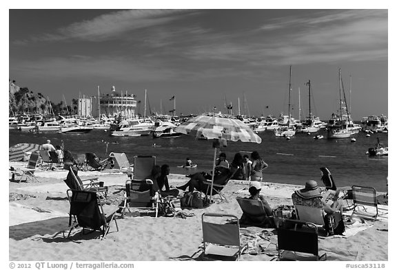 Beach and harbor, Avalon, Catalina Island. California, USA (black and white)