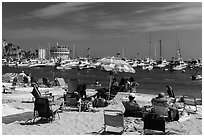 Beach and harbor, Avalon, Catalina Island. California, USA ( black and white)
