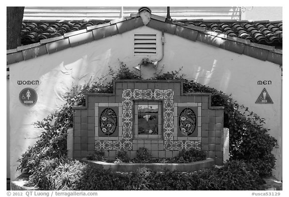 Public restroom, Avalon Bay, Catalina Island. California, USA (black and white)