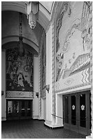 Casino lobby with large frescoes, Catalina Island. California, USA (black and white)