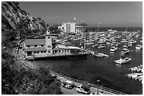 Yacht club, harbor, and Casino, Avalon, Catalina Island. California, USA (black and white)