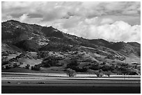 Agricultural lands and hills near King City. California, USA ( black and white)