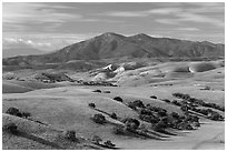 Gabilan Mountains raising above hills. California, USA (black and white)