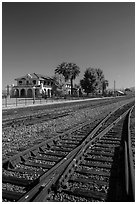 Railroad tracks and siding of Kelso. Mojave National Preserve, California, USA (black and white)