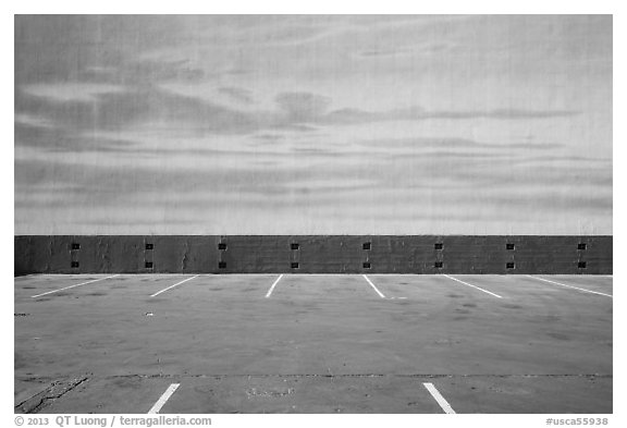 Mural of the sky above Blue Sky Tank, Paramount Pictures Studios. Hollywood, Los Angeles, California, USA (black and white)