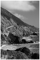 Highway snaking above the ocean. Big Sur, California, USA (black and white)