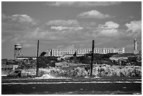 America's cup catamarans in front of Alcatraz Island. San Francisco, California, USA (black and white)