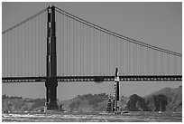 Oracle Team USA boat in front of Golden Gate Bridge during Sept 25 final race. San Francisco, California, USA (black and white)