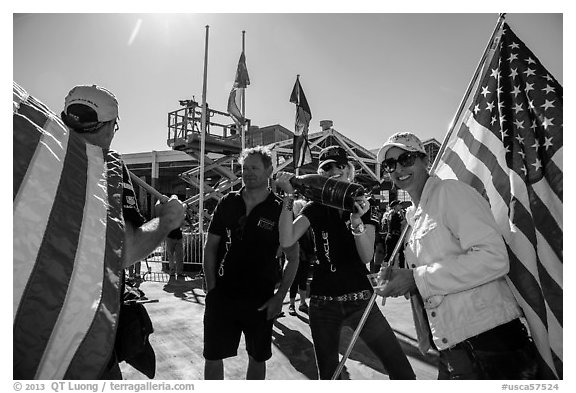 Supporters of team USA celebrating victory in America's Cup. San Francisco, California, USA