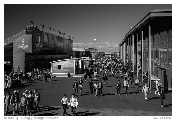 Spectators walking out of America's Cup Park. San Francisco, California, USA (black and white)