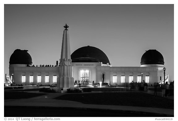 Griffith Observatory at dusk. Los Angeles, California, USA (black and white)