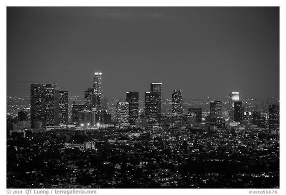 City Skyline at dusk. Los Angeles, California, USA (black and white)
