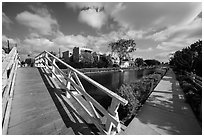 Bridge and walkway, Venice Canal Historic District. Venice, Los Angeles, California, USA ( black and white)