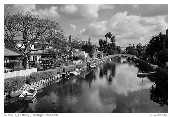 Venice Canal Historic District. Venice, Los Angeles, California, USA (black and white)