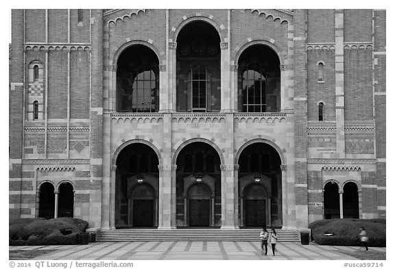 Facade of Royce Hall, University of California at Los Angeles, Westwood. Los Angeles, California, USA (black and white)