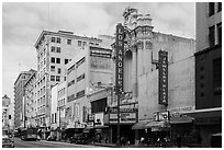 Downtown street with Los Angeles historic theater. Los Angeles, California, USA ( black and white)