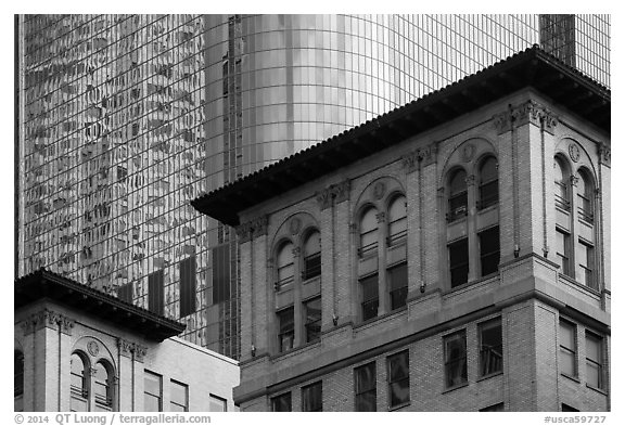 Stone and glass buildings in downtown. Los Angeles, California, USA (black and white)