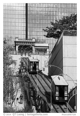 Angels Flight tram. Los Angeles, California, USA (black and white)