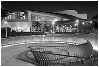 Aquarium of the Pacific facade at night. Long Beach, Los Angeles, California, USA ( black and white)