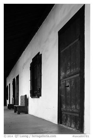 Avila Adobe doors. Los Angeles, California, USA (black and white)