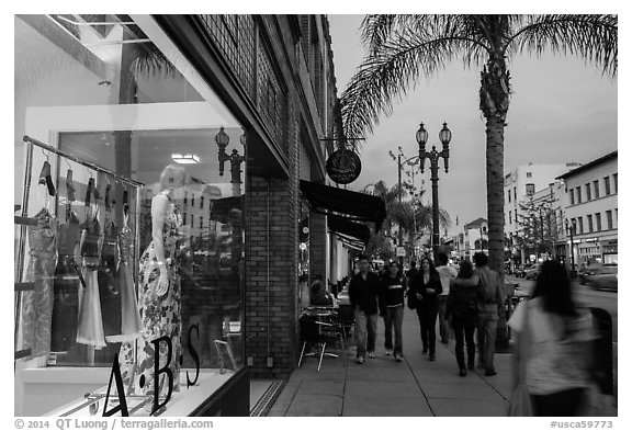 Downtown street at dusk. Pasadena, Los Angeles, California, USA (black and white)