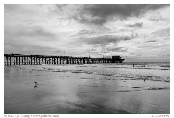 Newport Pier and clouds. Newport Beach, Orange County, California, USA (black and white)