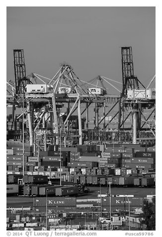 Shipping containers and cranes. Long Beach, Los Angeles, California, USA (black and white)