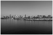 Long Beach skyline and marina. Long Beach, Los Angeles, California, USA ( black and white)