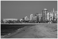 Beach and high-rises. Long Beach, Los Angeles, California, USA ( black and white)