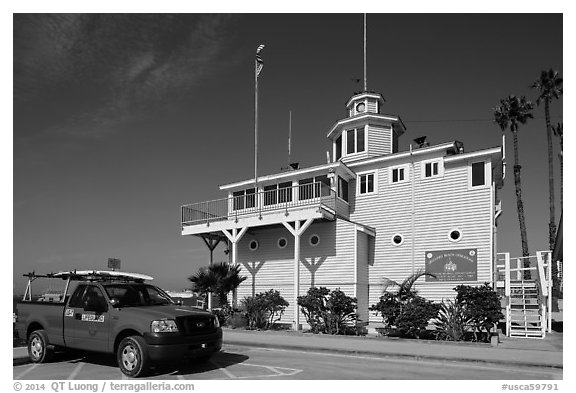 Historic Lifeguard station. Long Beach, Los Angeles, California, USA (black and white)