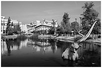 Trapped Mastodon sculpture, La Brea Tar Pits. Los Angeles, California, USA ( black and white)