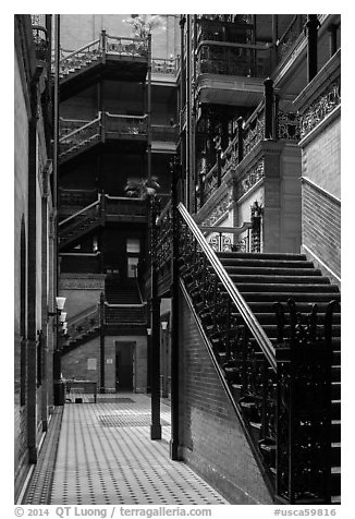 Stairs in Bradbury Building. Los Angeles, California, USA (black and white)