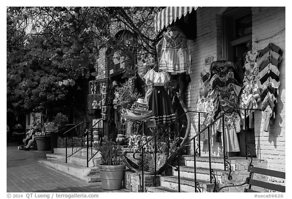 Store selling handicrafts from Mexico, El Pueblo. Los Angeles, California, USA (black and white)